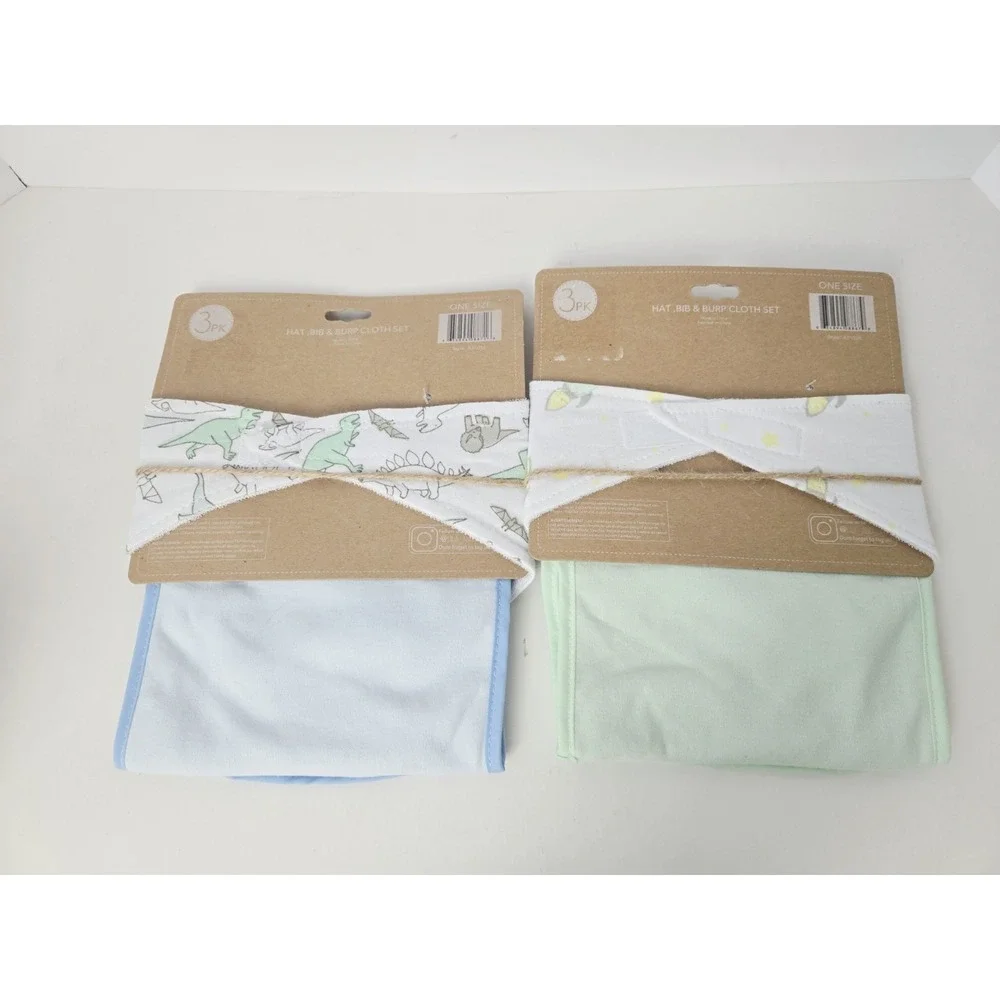 Lila &‎ Jack Set 3 pack x 2 Hat/Bib/ Burp Cloth set NEW blue green rocket dino